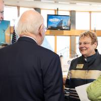 Lynn Blue talking with friends at the Lynn M. Blue Connection Naming Ceremony